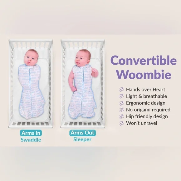 Woombie Convertible Baby Swaddling Blanket (3-6mo), Pink Posey 14-19 lbs NWOT - Picture 9 of 11